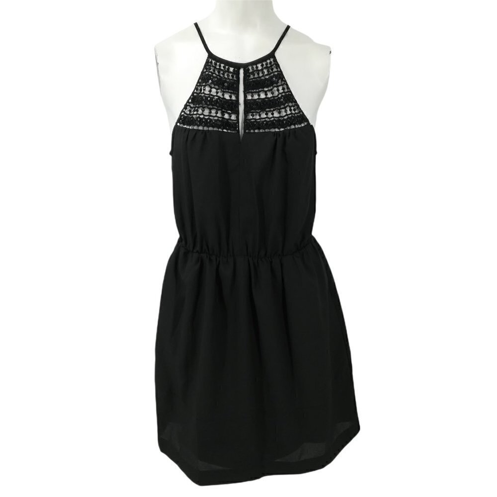 Express Crochet Beaded Little Black Dress Size S LBD Sleeveless Lined Party
